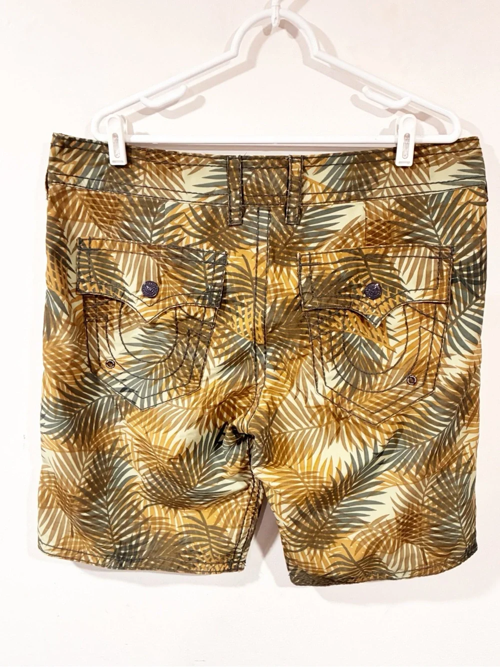 Y2K True Religion Shorts Mens Palm Leaf AOP Relaxed Fit Casual Summer Size 34
